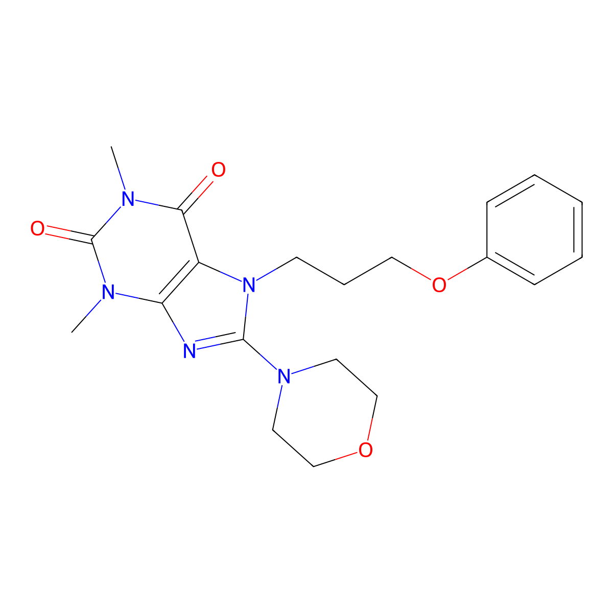 1,3-dimethyl-8-morpholino-7-(3-phenoxypropyl)-1H-purine-2,6(3H,7H)-dione molecular structure, CAS 100000-65-5