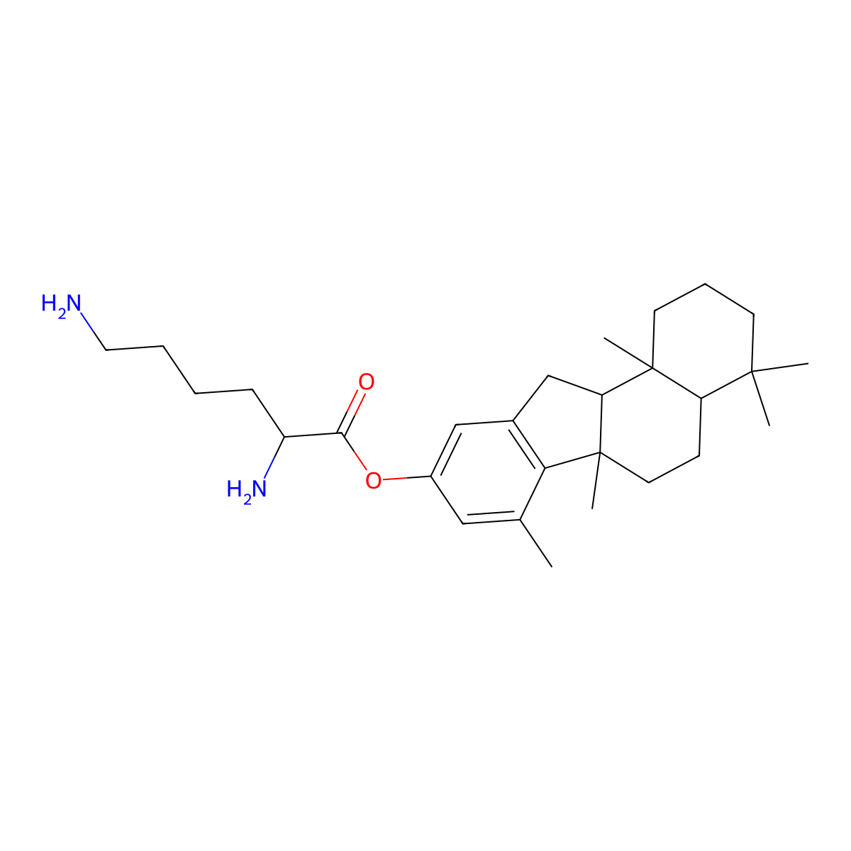 (2S)-(6aR,11aR,11bS)-4,4,6a,7,11b-Pentamethyl-2,3,4,4a,5,6,6a,11,11a,11b-decahydro-1H-benzo[a]fluoren-9-yl 2,6-diaminohexanoate molecular structure, CAS 1000010-11-6