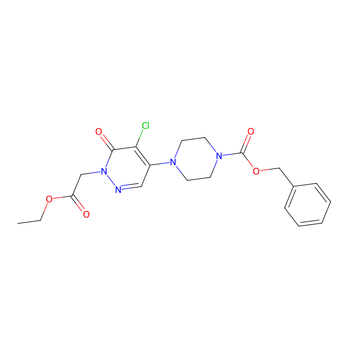 Benzyl 4-[5-chloro-1-(2-ethoxy-2-oxoethyl)-6-oxo-1,6-dihydro-4-pyridazinyl]tetrahydro-1(2H)-pyrazinecarboxylate molecular structure, CAS 1000018-18-7