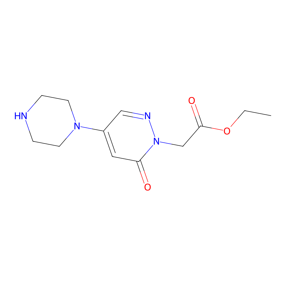 Ethyl 2-(6-oxo-4-(piperazin-1-yl)pyridazin-1(6H)-yl)acetate molecular structure, CAS 1000018-24-5