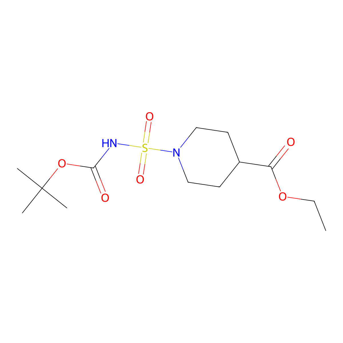 Ethyl 1-(N-(tert-butoxycarbonyl)sulfamoyl)piperidine-4-carboxylate molecular structure, CAS 1000018-25-6