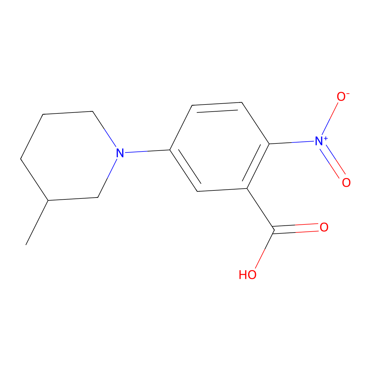 5-(3-Methylpiperidin-1-yl)-2-nitrobenzoic acid molecular structure, CAS 1000018-45-0