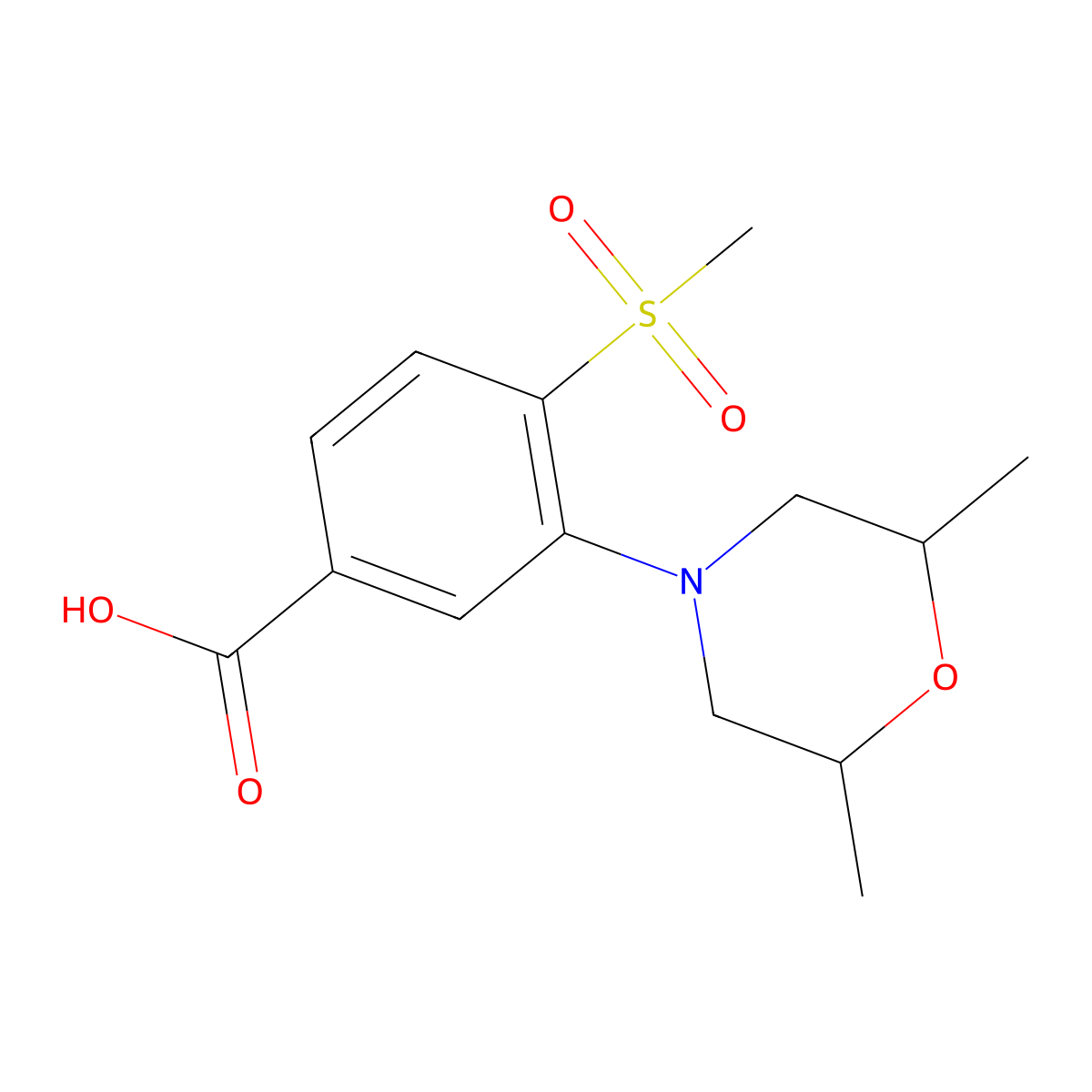 3-(2,6-Dimethylmorpholin-4-yl)-4-methylsulfonylbenzoic acid molecular structure, CAS 1000018-49-4