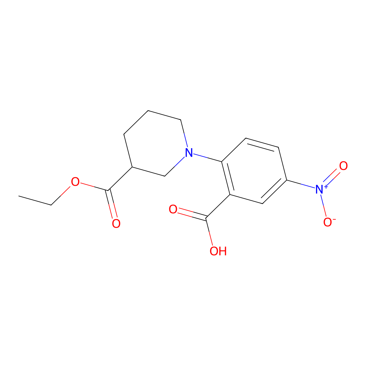 2-[3-(Ethoxycarbonyl)piperidin-1-yl]-5-nitrobenzoic acid molecular structure, CAS 1000018-70-1