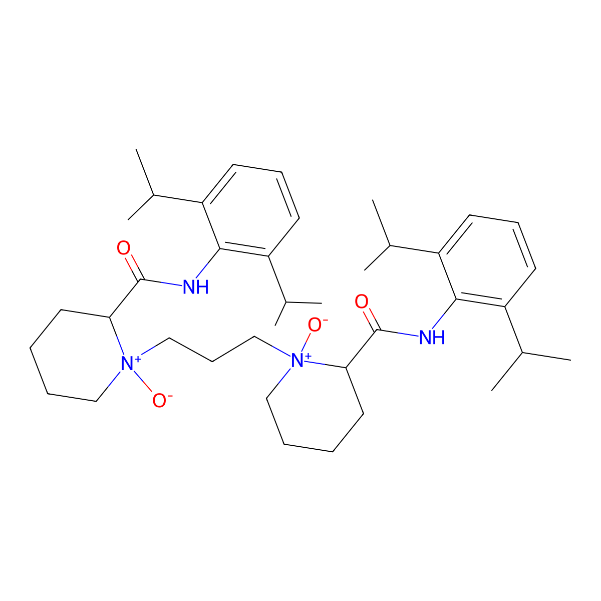 (2S)-N-[2,6-di(propan-2-yl)phenyl]-1-[3-[(2S)-2-[[2,6-di(propan-2-yl)phenyl]carbamoyl]-1-oxidopiperidin-1-ium-1-yl]propyl]-1-oxidopiperidin-1-ium-2-carboxamide molecular structure, CAS 1000051-40-0