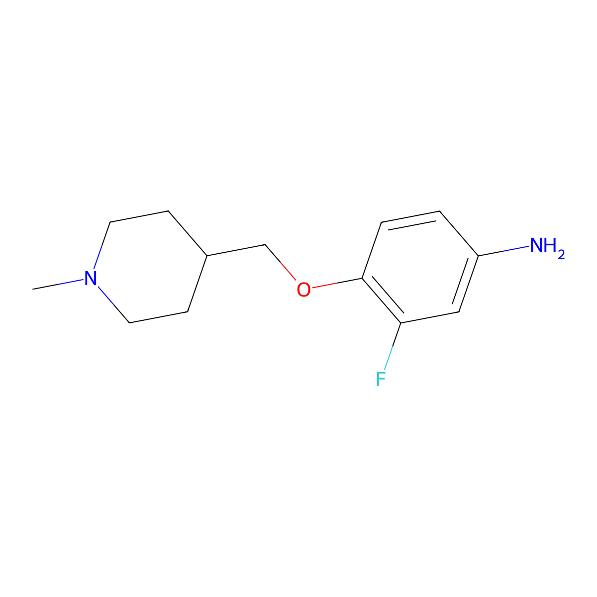 3-Fluoro-4-[(1-methylpiperidin-4-yl)methoxy]aniline molecular structure, CAS 1000053-56-4
