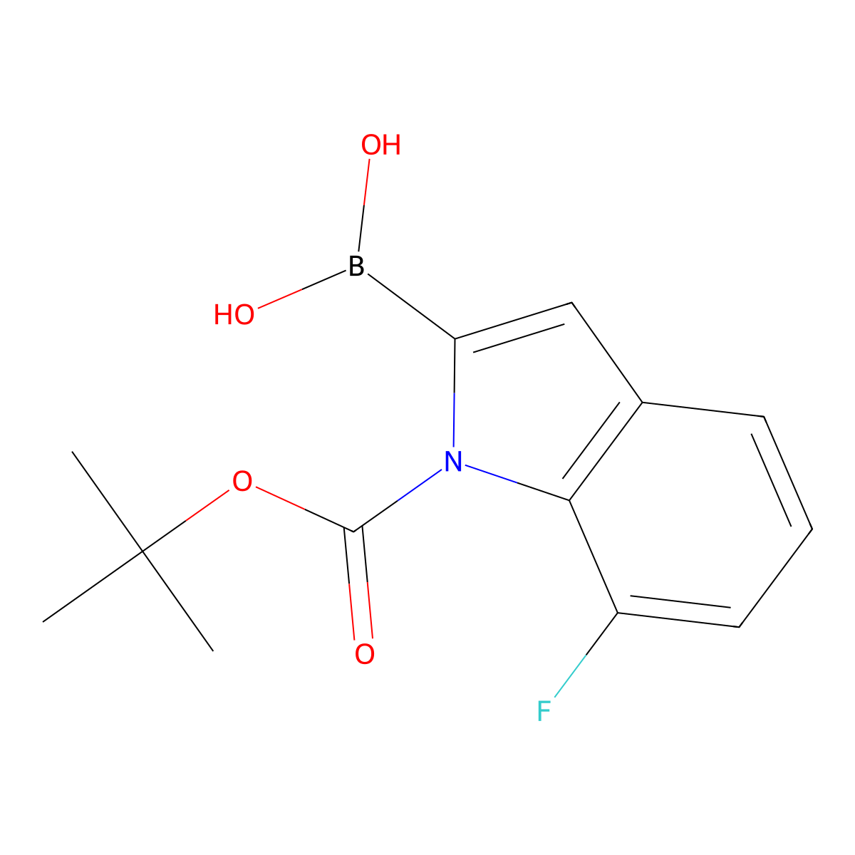 7-Fluoro-1H-indole-2-boronic acid, N-BOC protected molecular structure, CAS 1000068-65-4