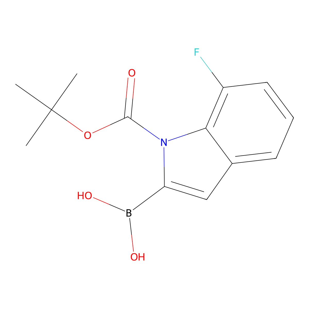 7-Fluoro-1H-indole-2-boronic acid, N-BOC protected molecular structure, CAS 1000068-65-4
