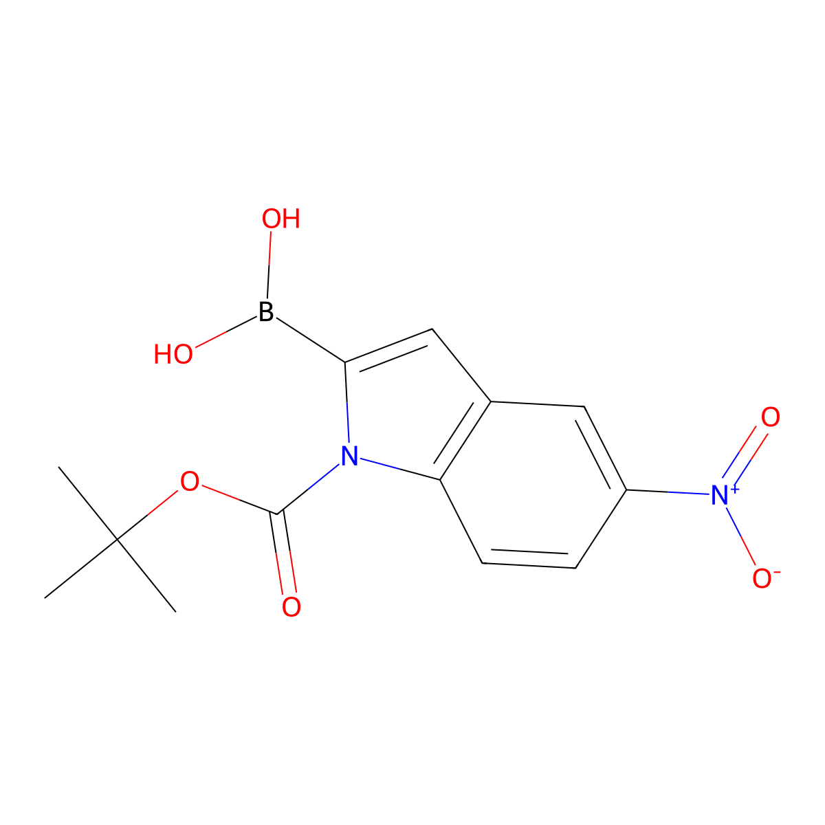 1H-Indole-1-carboxylic acid, 2-borono-5-nitro-, 1-(1,1-dimethylethyl) ester molecular structure, CAS 1000068-67-6