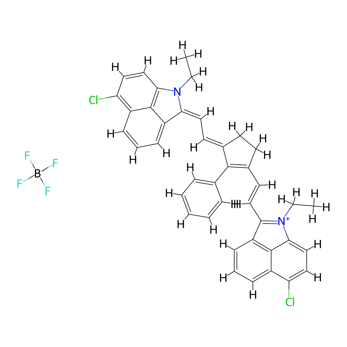 6-Chloro-2-(2-(3-((6-chloro-1-ethylbenz(c,d,)indole-2(1H)-ylidene)ethyl idene)-2-phenyl-1-cyclopenten-1-yl)ethenyl)-1-ethylbenz(c,d)indolium tetrafluoroborate molecular structure, CAS 100012-45-1