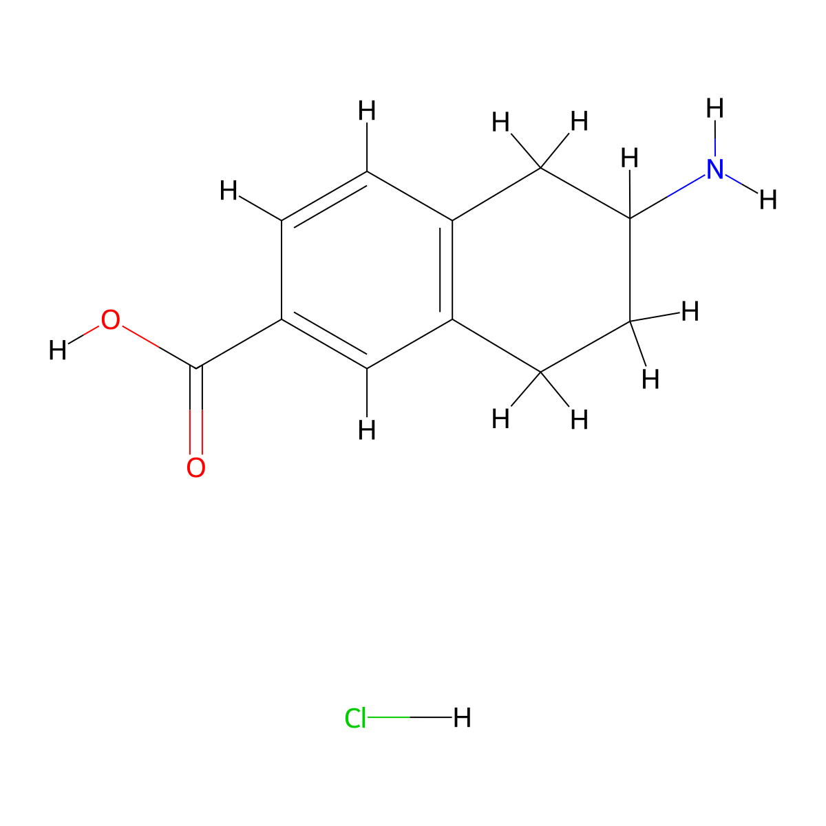 6-amino-5,6,7,8-tetrahydronaphthalene-2-carboxylic acid HCl molecular structure, CAS 1000161-37-4