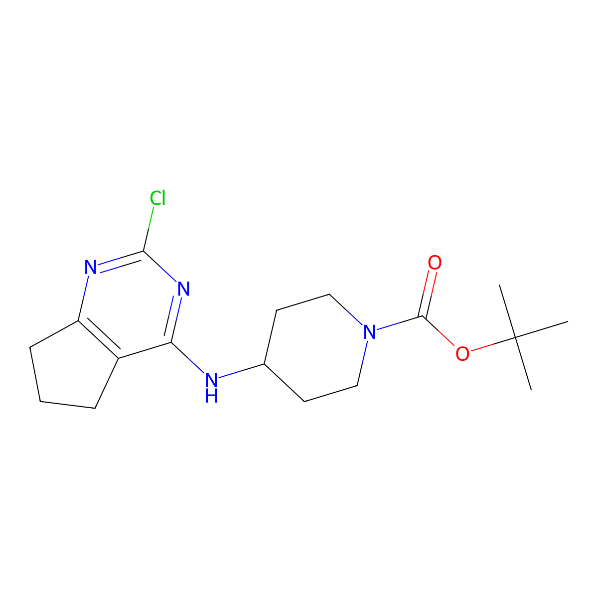 tert-butyl 4-(2-chloro-6,7-dihydro-5H-cyclopenta[d]pyrimidin-4-ylamino)piperidine-1-carboxylate molecular structure, CAS 1000207-52-2