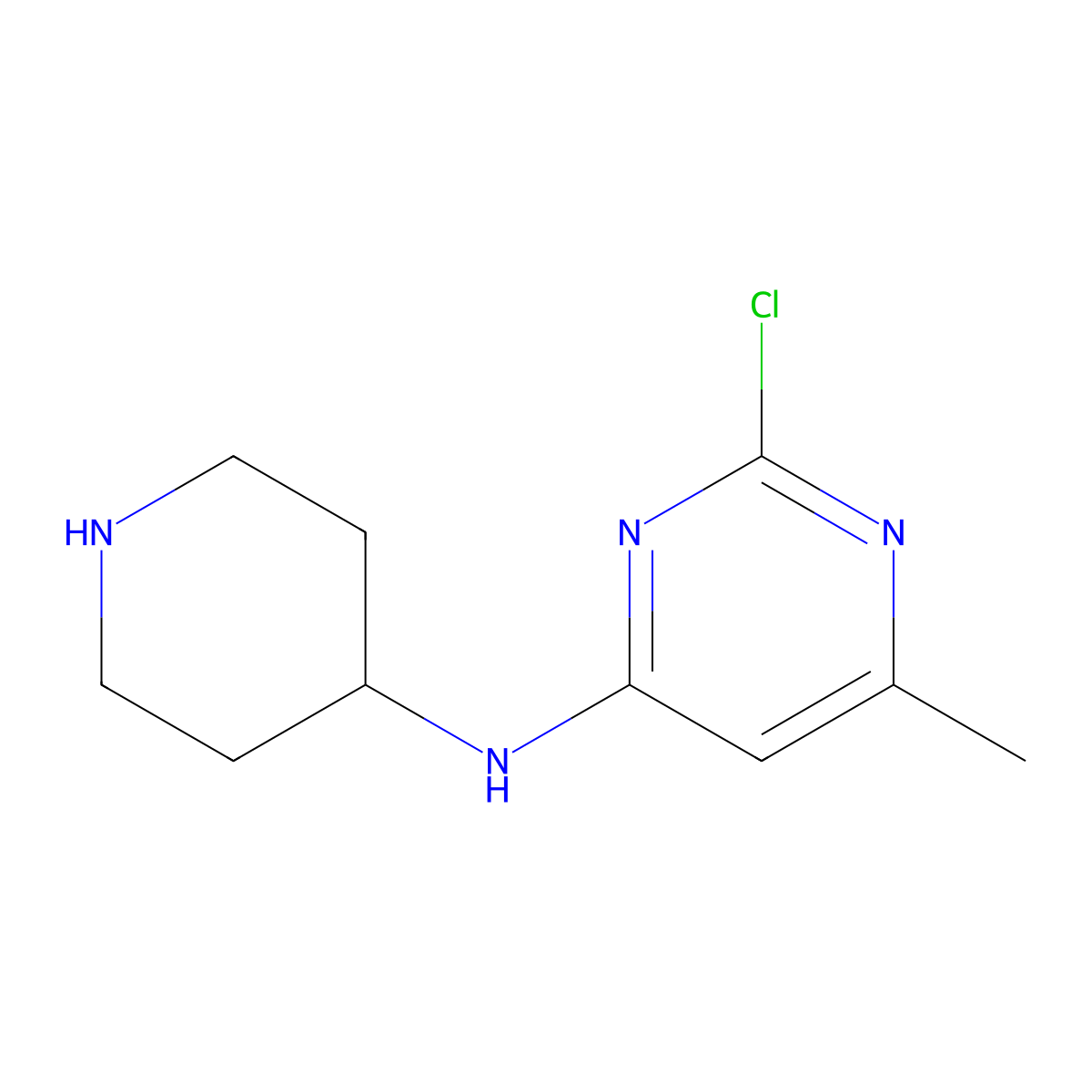 2-chloro-6-methyl-N-(piperidin-4-yl)pyrimidin-4-amine molecular structure, CAS 1000335-21-6