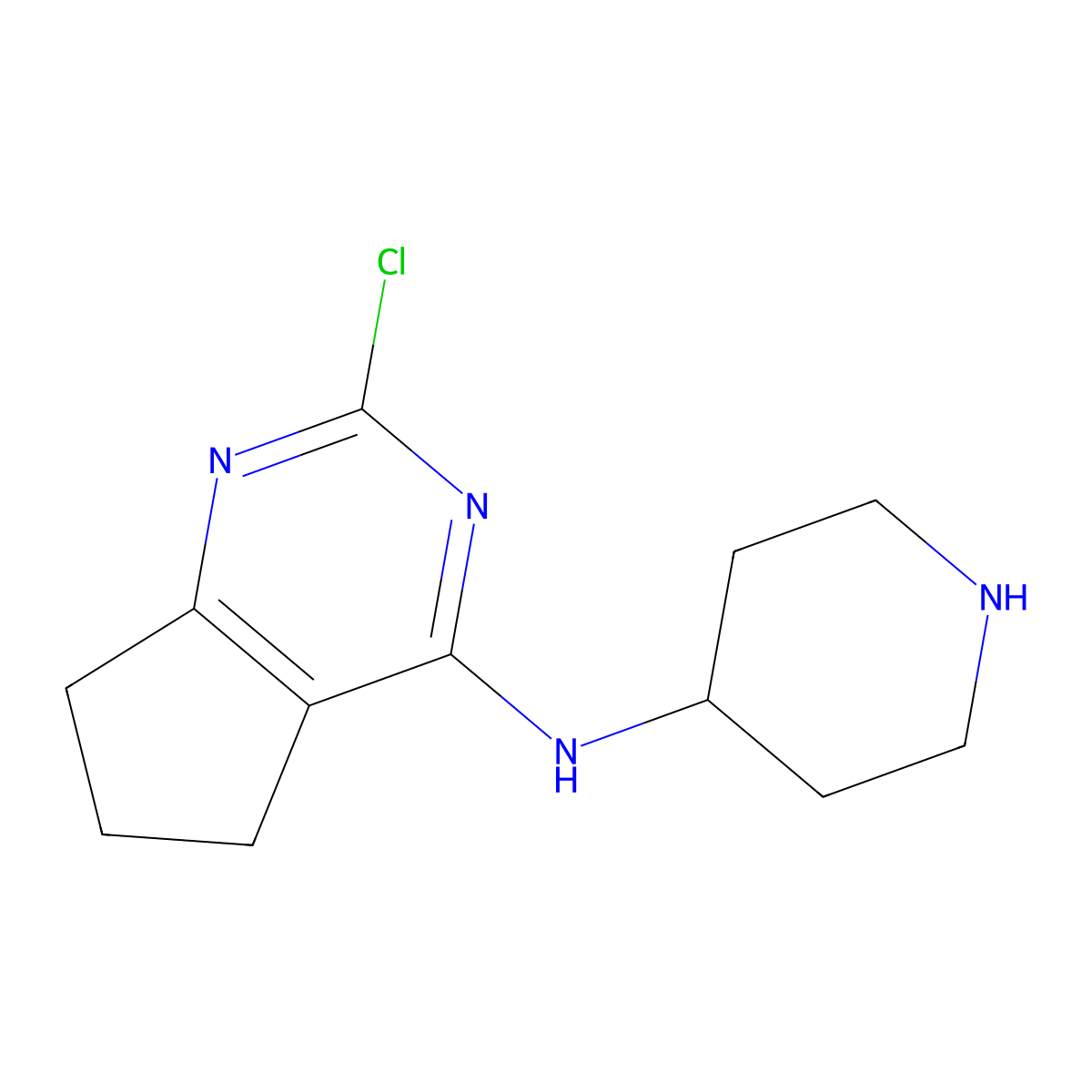2-Chloro-6,7-dihydro-N-4-piperidinyl-5H-cyclopentapyrimidin-4-amine molecular structure, CAS 1000335-28-3