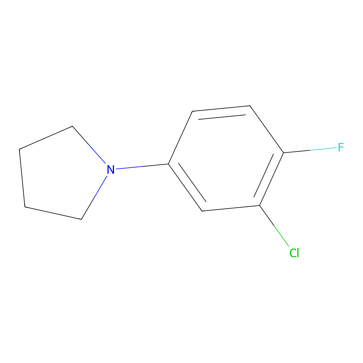 1-(3-Chloro-4-fluorophenyl)pyrrolidine molecular structure, CAS 1000339-33-2