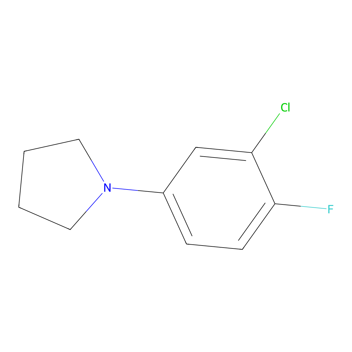 1-(3-Chloro-4-fluorophenyl)pyrrolidine molecular structure, CAS 1000339-33-2