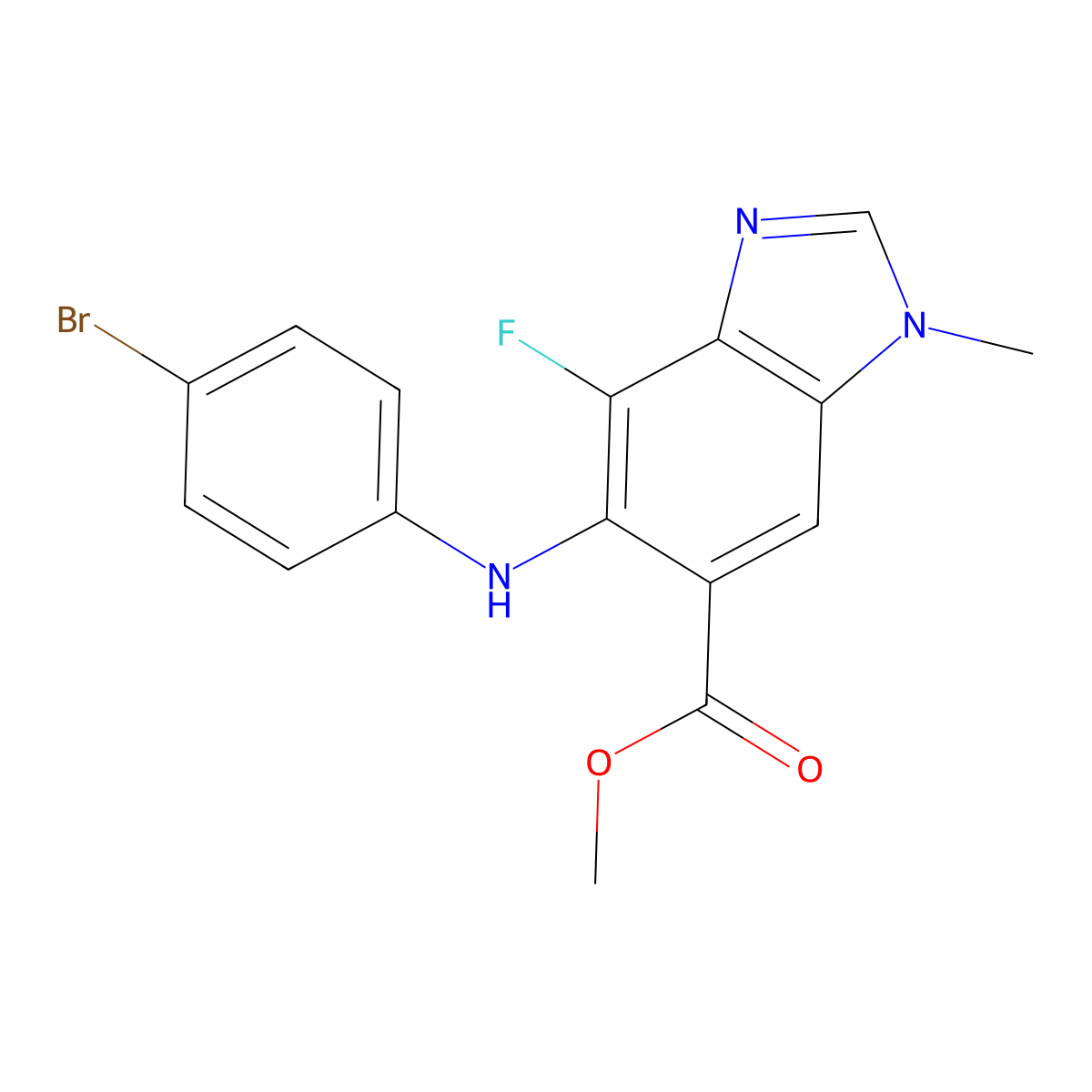 methyl 5-(4-bromophenylamino)-4-fluoro-1-methyl-1H-benzo[d]imidazole-6-carboxylate molecular structure, CAS 1000340-06-6