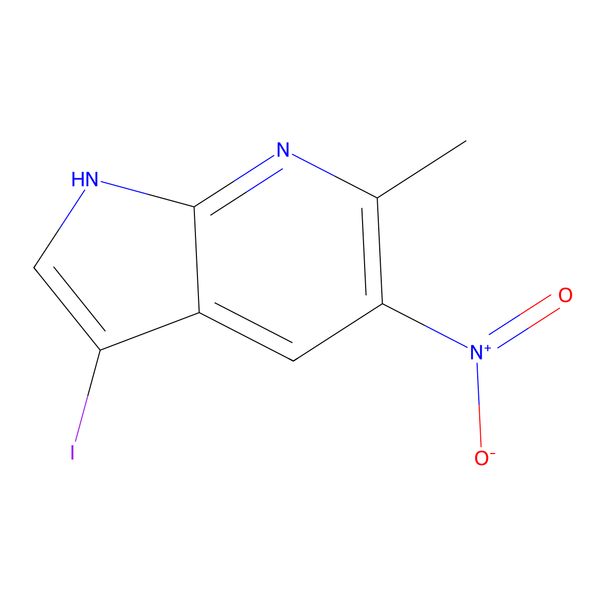 3-iodo-6-methyl-5-nitro-1H-pyrrolo[2,3-b]pyridine molecular structure, CAS 1000340-21-5