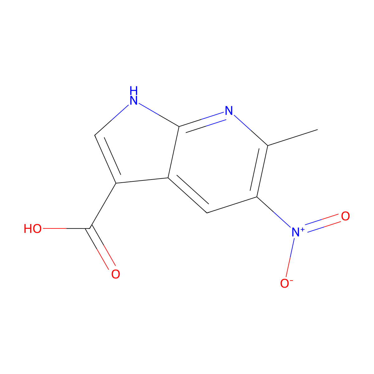 6-methyl-5-nitro-1H-pyrrolo[2,3-b]pyridine-3-carboxylic acid molecular structure, CAS 1000340-25-9