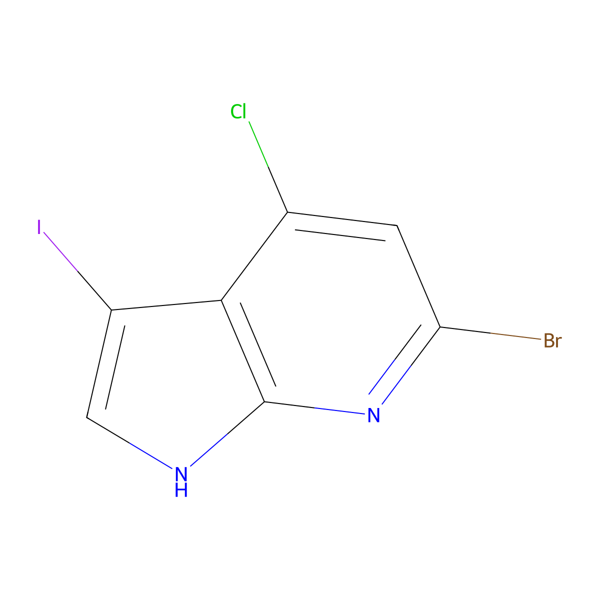 6-bromo-4-chloro-3-iodo-1H-pyrrolo[2,3-b]pyridine molecular structure, CAS 1000340-68-0