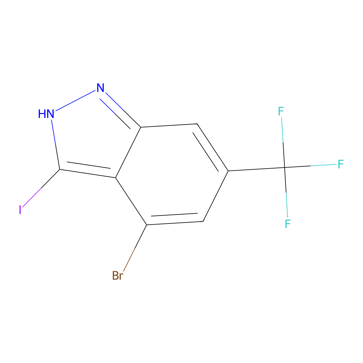 4-Bromo-3-iodo-6-(trifluoromethyl)-1H-indazole molecular structure, CAS 1000341-30-9