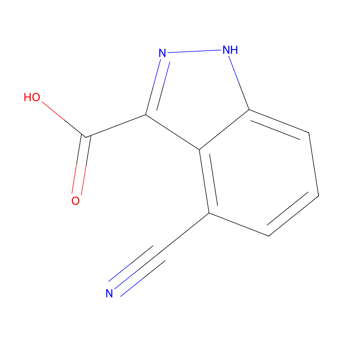 4-cyano-1H-indazole-3-carboxylic acid molecular structure, CAS 1000341-33-2