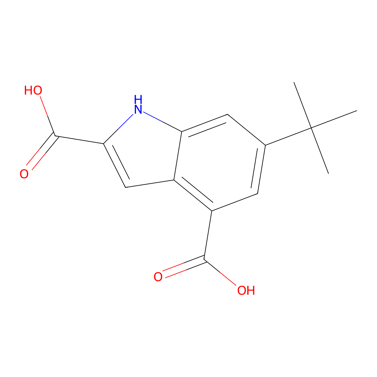 6-tert-butyl-1H-indole-2,4-dicarboxylic acid molecular structure, CAS 1000341-47-8