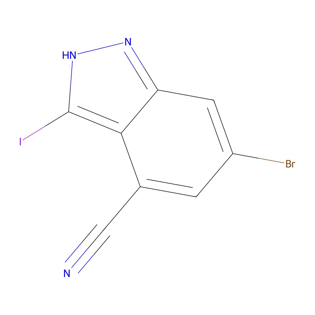 6-Bromo-3-iodo-1H-indazole-4-carbonitrile molecular structure, CAS 1000342-60-8