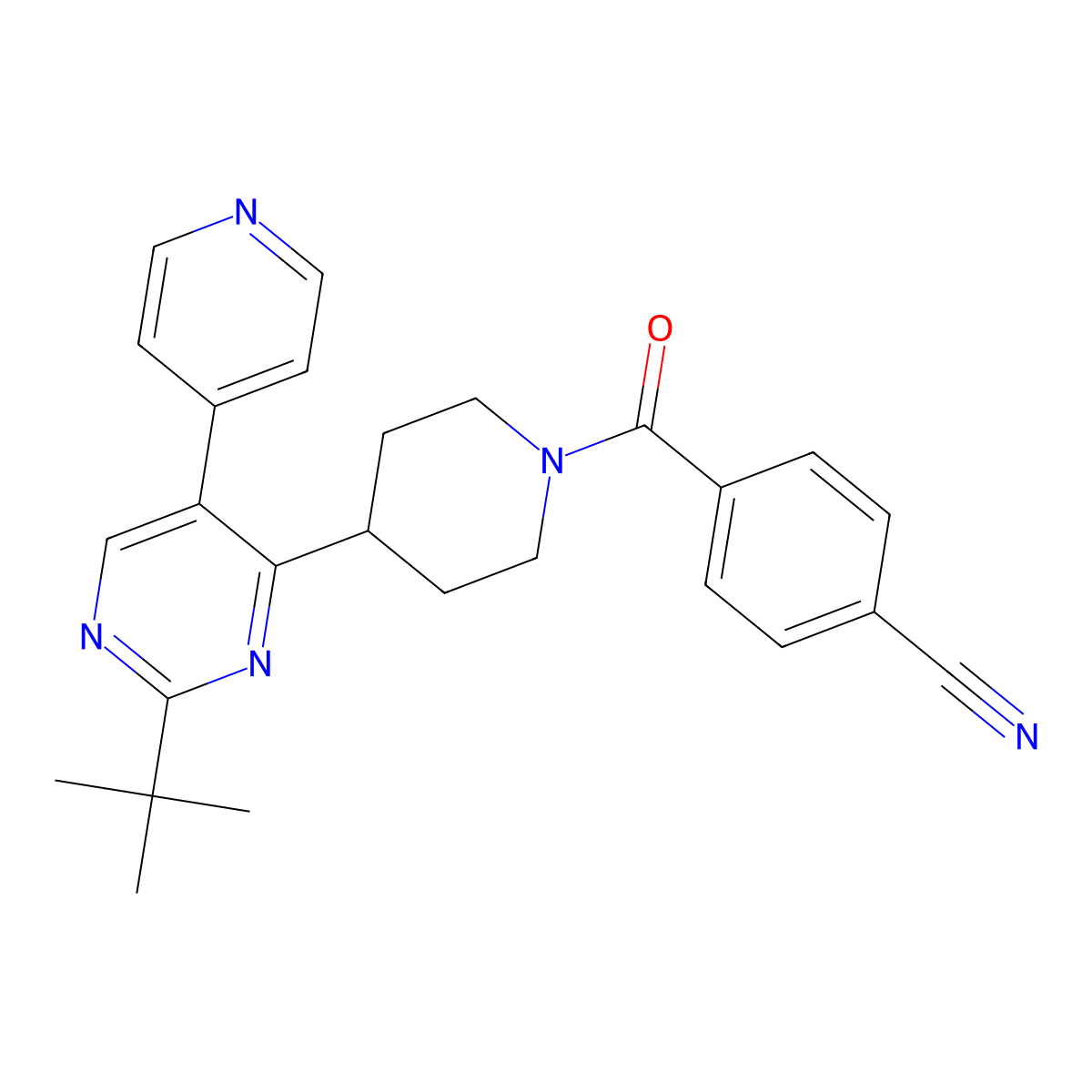 4-{4-[2-Tert-butyl-5-(pyridin-4-YL)pyrimidin-4-YL]piperidine-1-carbonyl}benzonitrile molecular structure, CAS 1000343-42-9