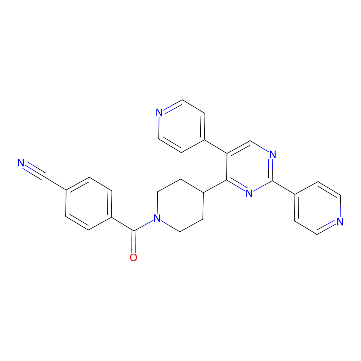 4-[[4-(2,5-Di-4-pyridinyl-4-pyrimidinyl)-1-piperidinyl]carbonyl]benzonitrile molecular structure, CAS 1000343-45-2