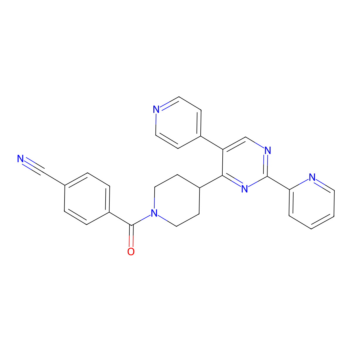 4-[[4-[2-(2-Pyridinyl)-5-(4-pyridinyl)-4-pyrimidinyl]-1-piperidinyl]carbonyl]benzonitrile molecular structure, CAS 1000343-51-0