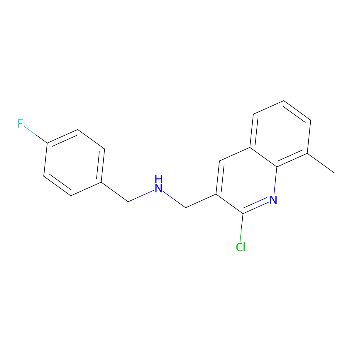 (2-Chloro-8-methyl-quinolin-3-ylmethyl)-(4-fluoro-benzyl)-amine molecular structure, CAS 1000348-02-6