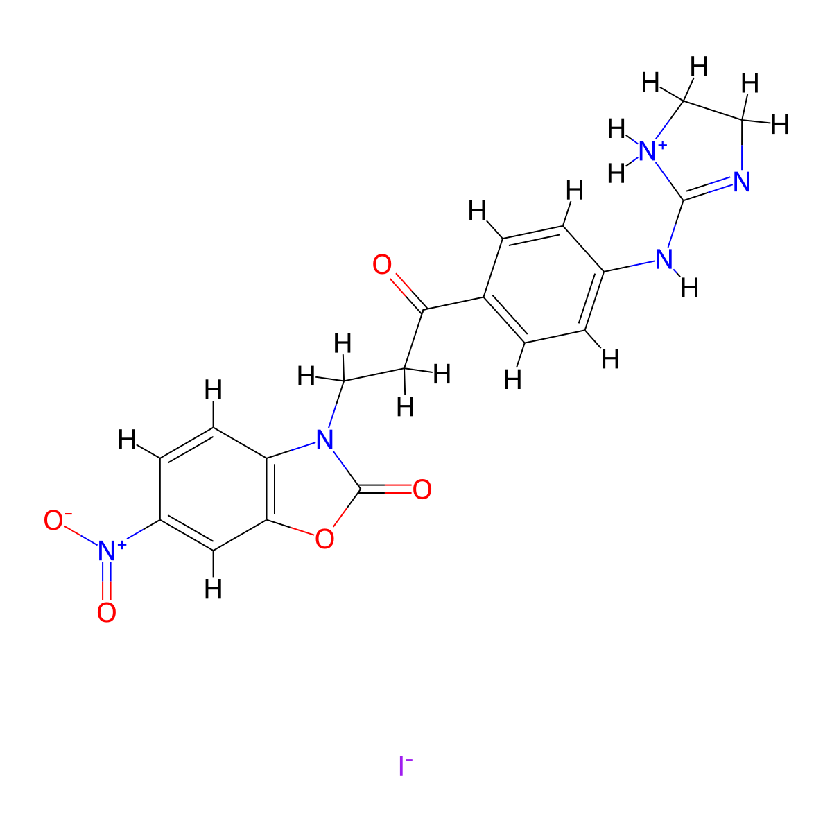 2(3H)-Benzoxazolone, 3-(3-(4-((4,5-dihydro-1H-imidazol-2-yl)amino)phenyl)-3-oxopropyl)-6-nitro-, monohydriodide molecular structure, CAS 100037-08-9