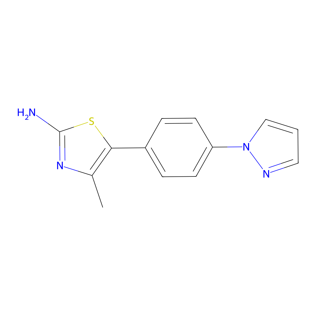 4-Methyl-5-(4-pyrazol-1-yl-phenyl)-thiazol-2-ylamine molecular structure, CAS 1000381-59-8