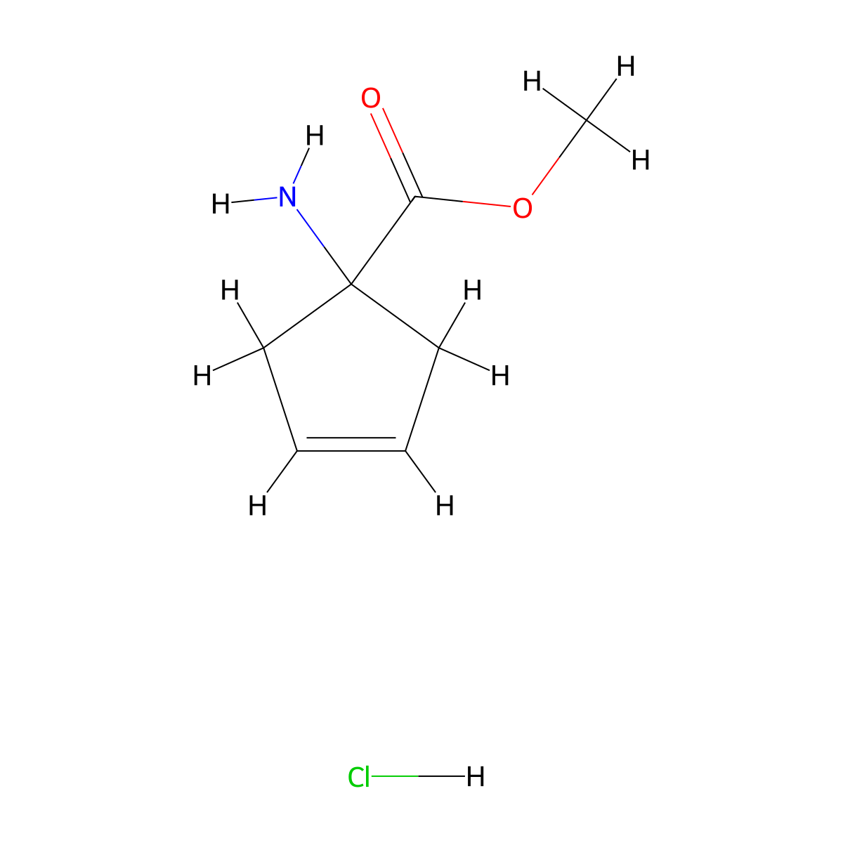 Methyl 1-aminocyclopent-3-ene-1-carboxylate hydrochloride molecular structure, CAS 1000386-67-3