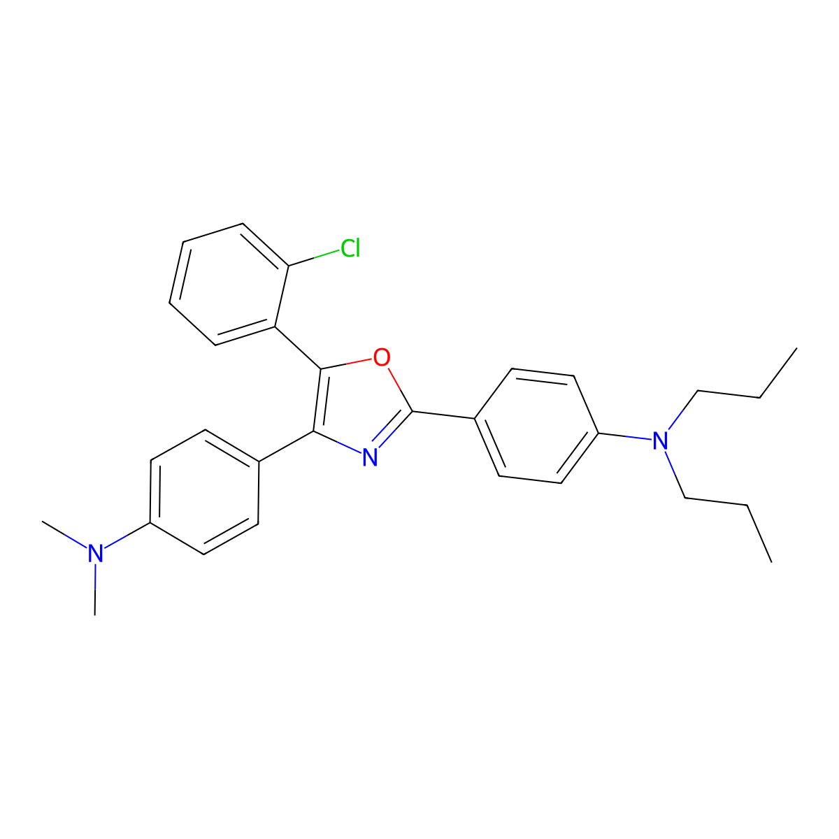 4-(5-(2-Chlorophenyl)-4-(4-(dimethylamino)phenyl)-oxazol-2-yl)-N,N-dipropyl-aniline molecular structure, CAS 10004-39-4