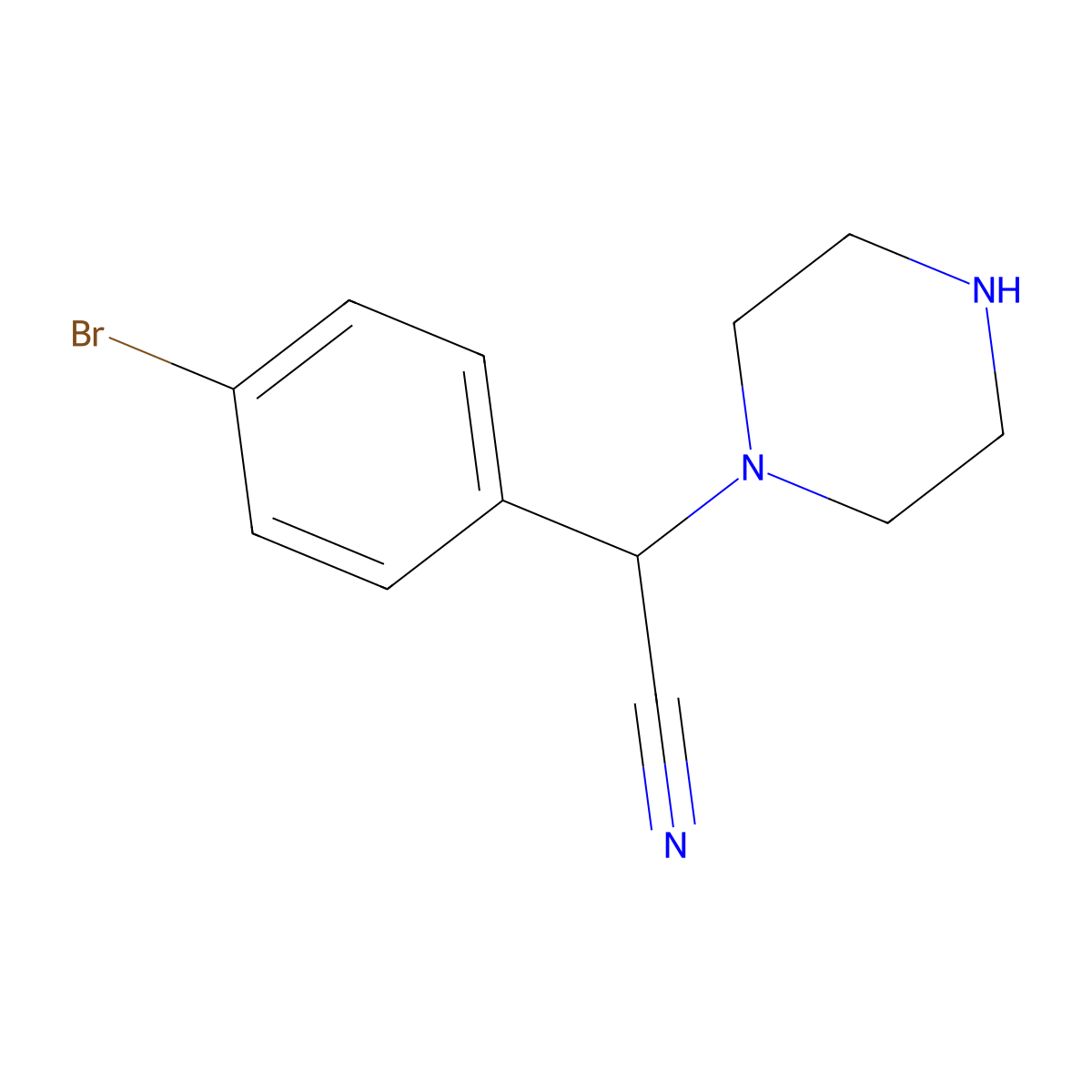 2-(4-Bromophenyl)-2-(piperazin-1-yl)acetonitrile molecular structure, CAS 1000406-20-1