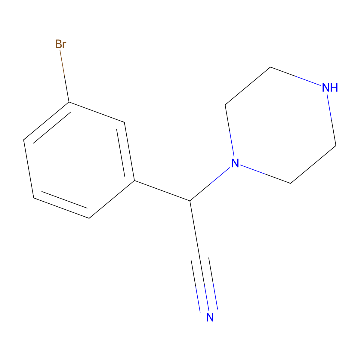 2-(3-Bromophenyl)-2-(piperazin-1-YL)acetonitrile molecular structure, CAS 1000406-42-7
