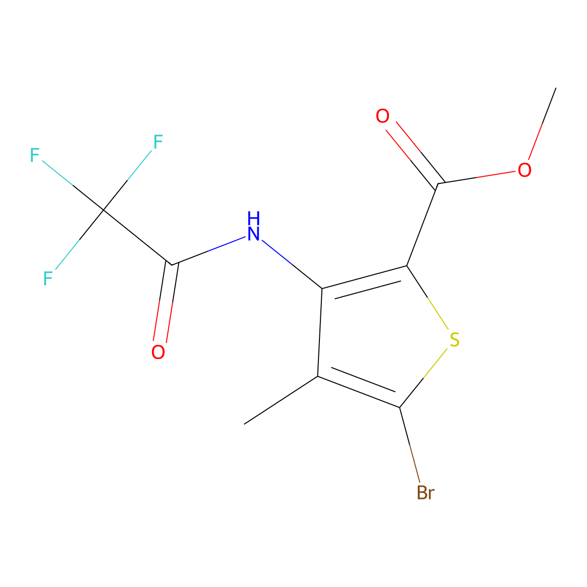 Methyl 5-bromo-4-methyl-3-(2,2,2-trifluoroacetamido)thiophene-2-carboxylate molecular structure, CAS 1000409-44-8
