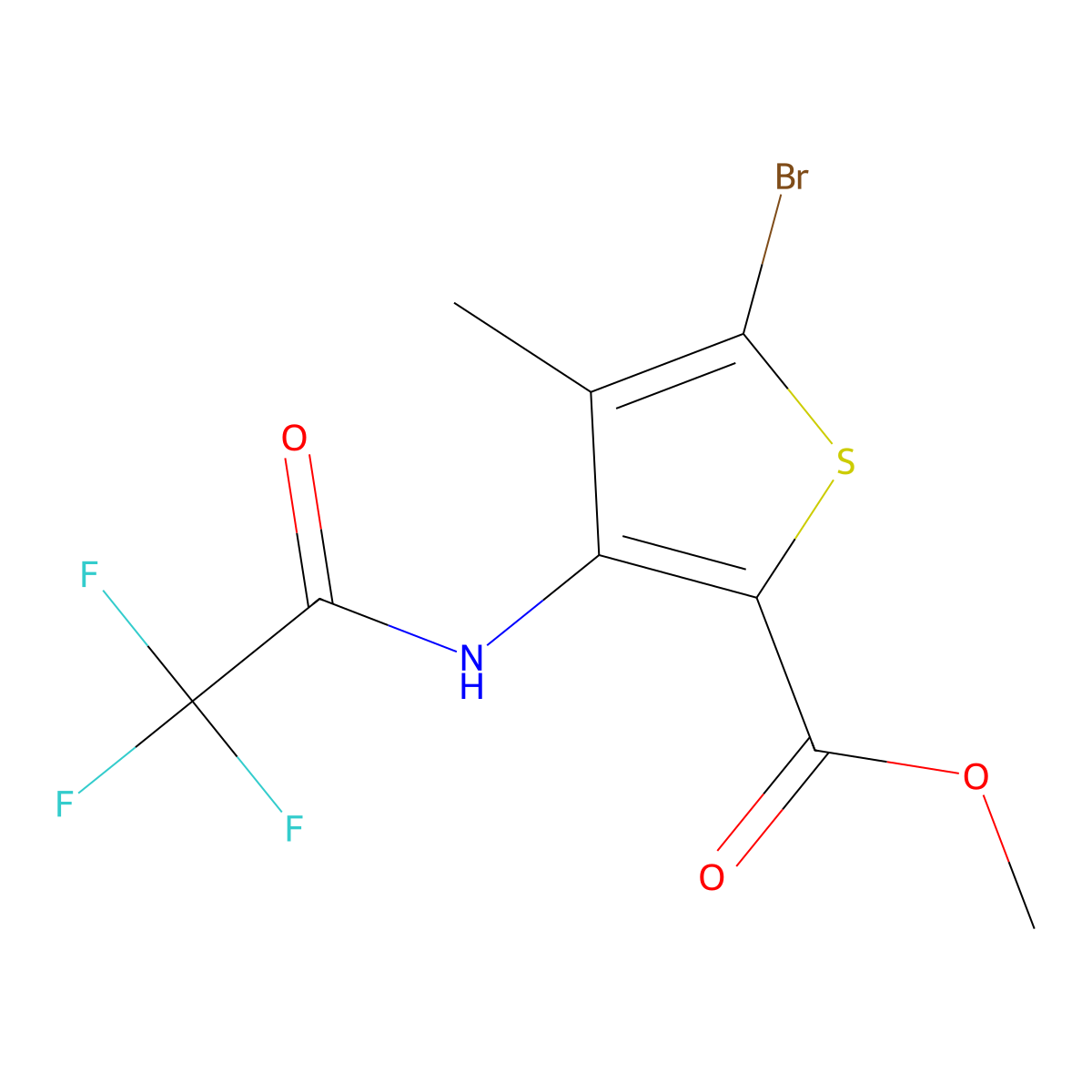 Methyl 5-bromo-4-methyl-3-(2,2,2-trifluoroacetamido)thiophene-2-carboxylate molecular structure, CAS 1000409-44-8