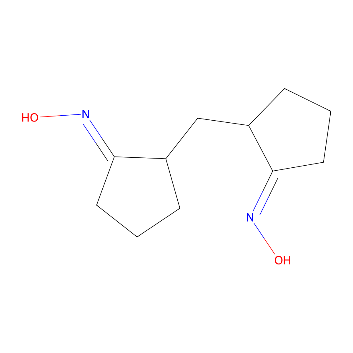 N-[(1E)-2-{[(2E)-2-(Hydroxyimino)cyclopentyl]methyl}-cyclopentylidene]hydroxylamine molecular structure, CAS 100051-43-2