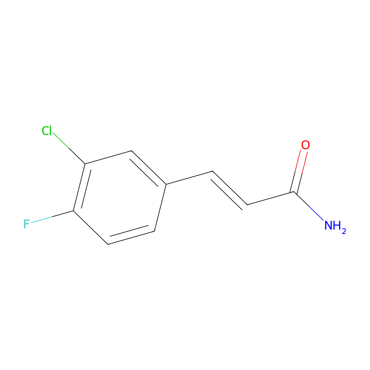 (2E)-3-(3-chloro-4-fluorophenyl)prop-2-enamide molecular structure, CAS 1000530-51-7
