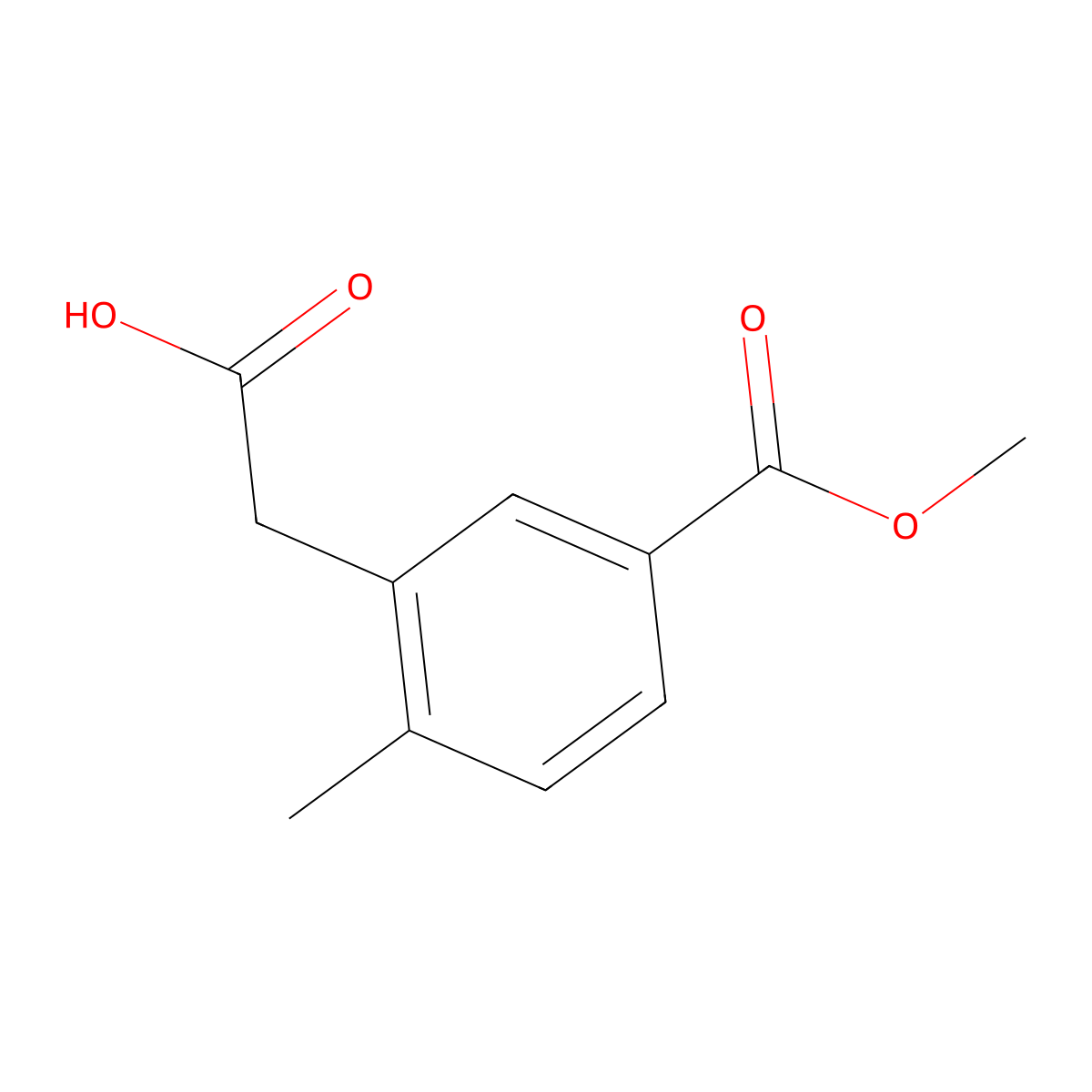 2-(5-(Methoxycarbonyl)-2-methylphenyl)acetic acid molecular structure, CAS 1000566-21-1