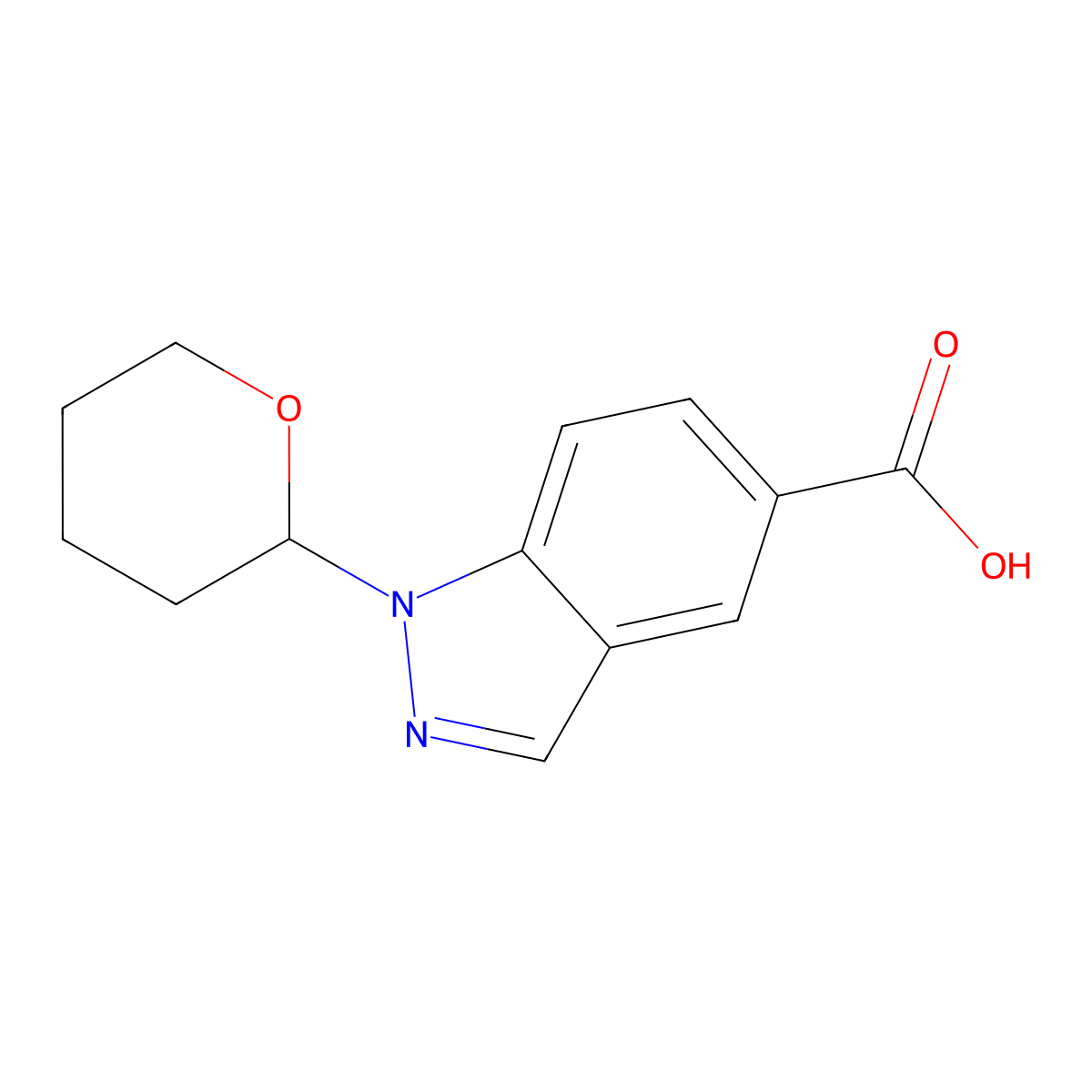 1-(Tetrahydro-2H-pyran-2-yl)-1H-indazole-5-carboxylic acid molecular structure, CAS 1000576-28-2