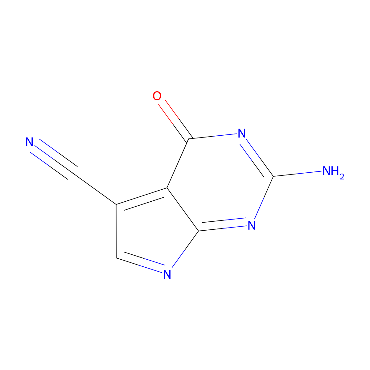2-Amino-5-cyanopyrrolo[2,3-d]pyrimidine-4-one molecular structure, CAS 1000576-55-5