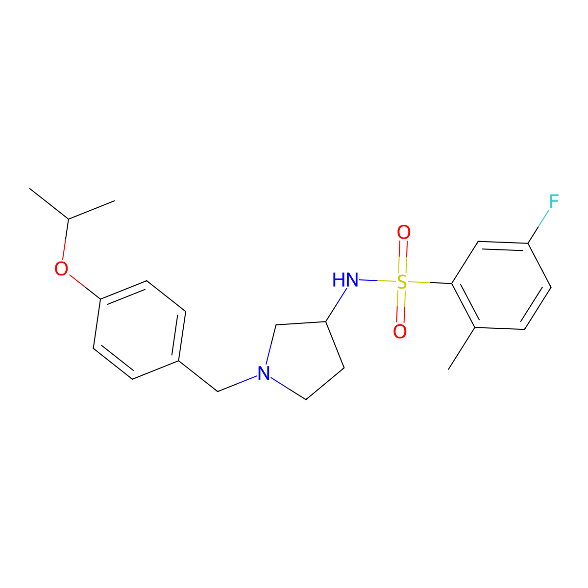 (R)-5-Fluoro-N-(1-(4-isopropoxybenzyl)pyrrolidin-3-yl)-2-methylbenzenesulfonamide molecular structure, CAS 1000592-49-3