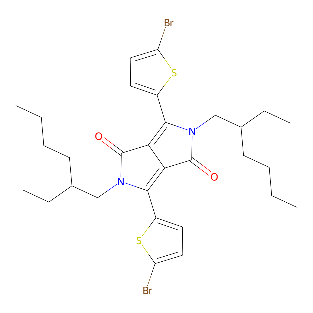 3,6-bis(5-bromothiophen-2-yl)-2,5-bis(2-ethylhexyl)pyrrolo[3,4-c]pyrrole-1,4(2H,5H)-dione molecular structure, CAS 1000623-95-9
