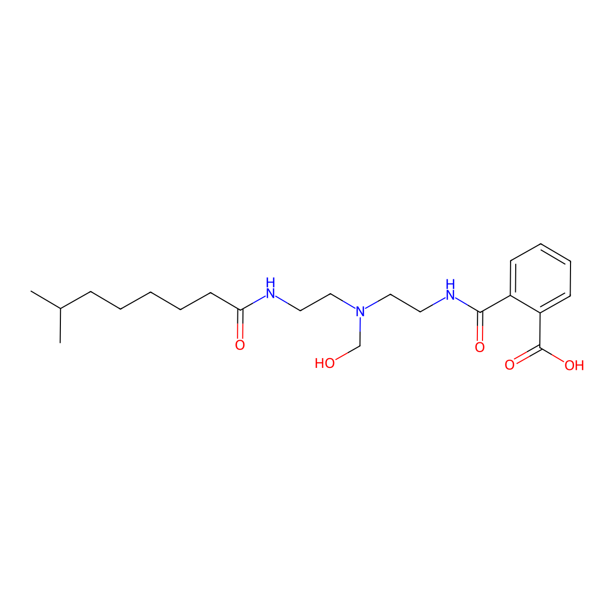 2-(((2-((Hydroxymethyl)(2-((1-oxoisononyl)amino)ethyl)amino)ethyl)amino)carbonyl)benzoic acid molecular structure, CAS 100063-56-7