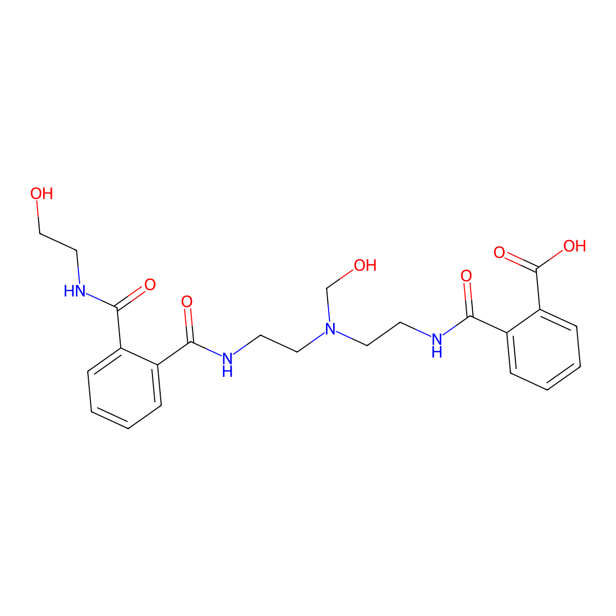 2-(((2-((2-((2-(((2-Hydroxyethyl)amino)carbonyl)benzoyl)amino)ethyl)(hydroxymethyl)amino)ethyl)amino)carbonyl)benzoic acid molecular structure, CAS 100063-61-4
