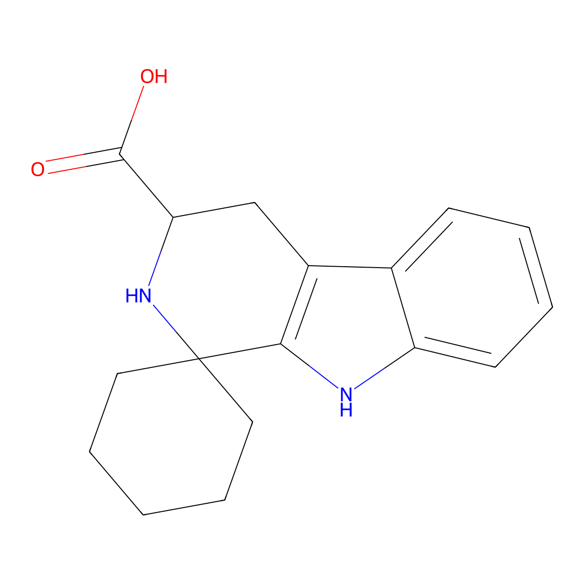 3',4'-dihydro-spiro[cyclohexane-1,1'(2'H)-pyrido[3,4-b]indole]-3'-carboxylic acid molecular structure, CAS 100068-46-0